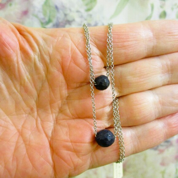 Vintage MACY'S Lapis Lazuli Sterling Silver Necklace: Faceted GEMSTONE 925 - Picture 8 of 14